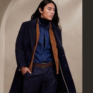 NWT Banana Republic Trento Navy Plaid Topcoat | Mens Size Small